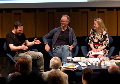Previous Proper Book event with (from left) Chris Judge, Michael Emberley, Sarah Webb and Mary Murphy in the dlr Lexicon, Dún Laoghaire. Photo by Ger Holland. 