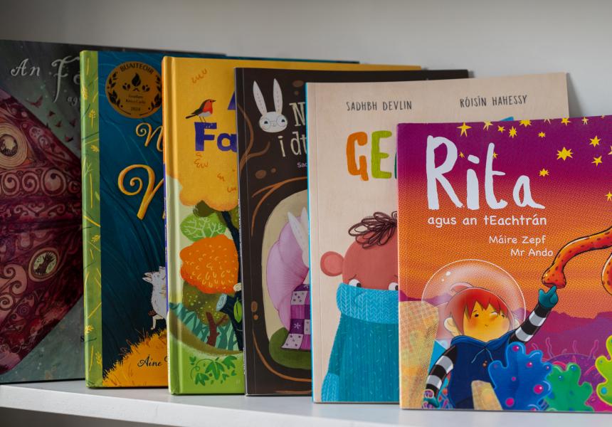 Gaeilge books on shelves