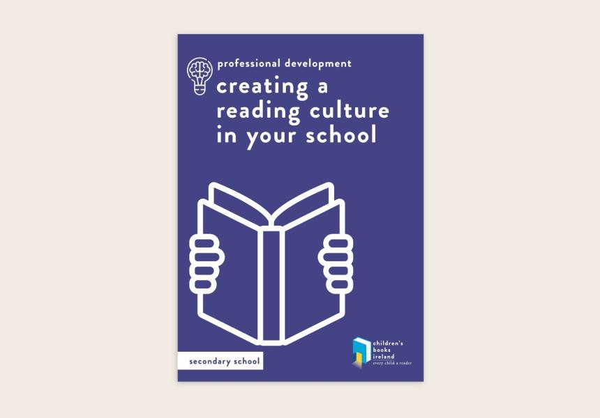 The cover of the 'creating a reading culture in your school - secondary school' is a line illustration of someone holding a book up in front of their face